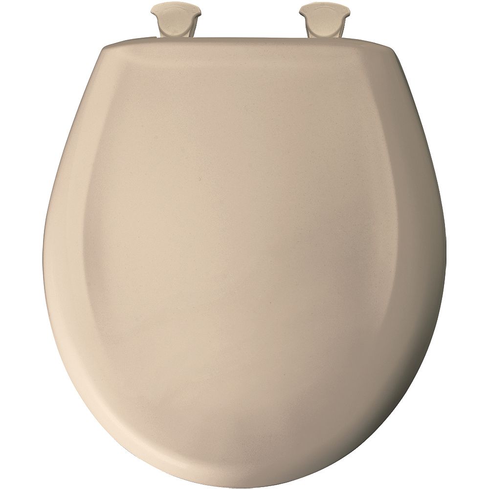 Bemis Round Plastic Toilet Seat with Whisper Close and Easy Clean & Change Hinge in Beige