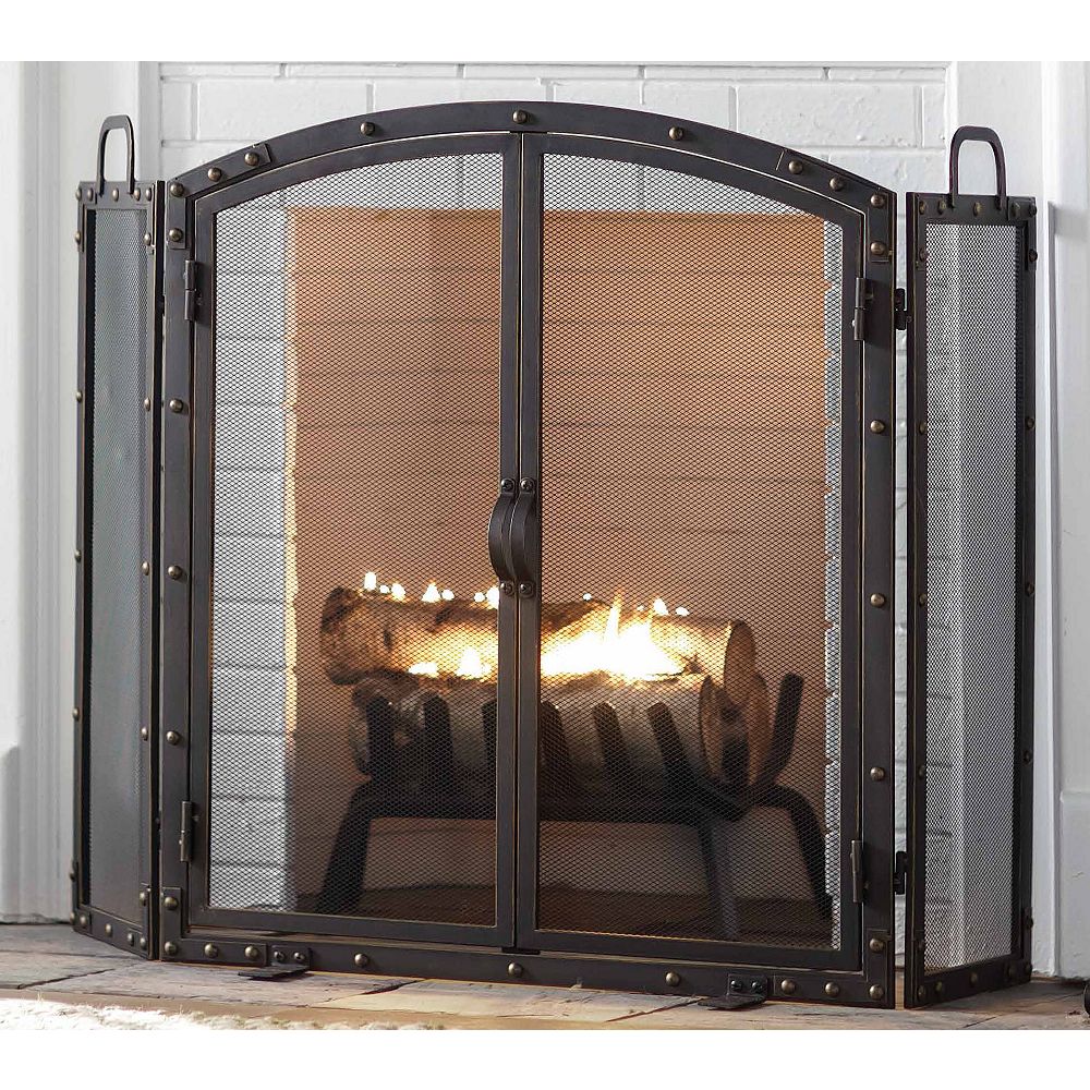 Home Decorators Collection 55 Inch Wazee Oil Rubbed Bronze 3 Panel Fireplace Screen With 2 The Depot Canada 3 Panel Fireplace Screen, Fireplace Mesh Curtain Home Depot