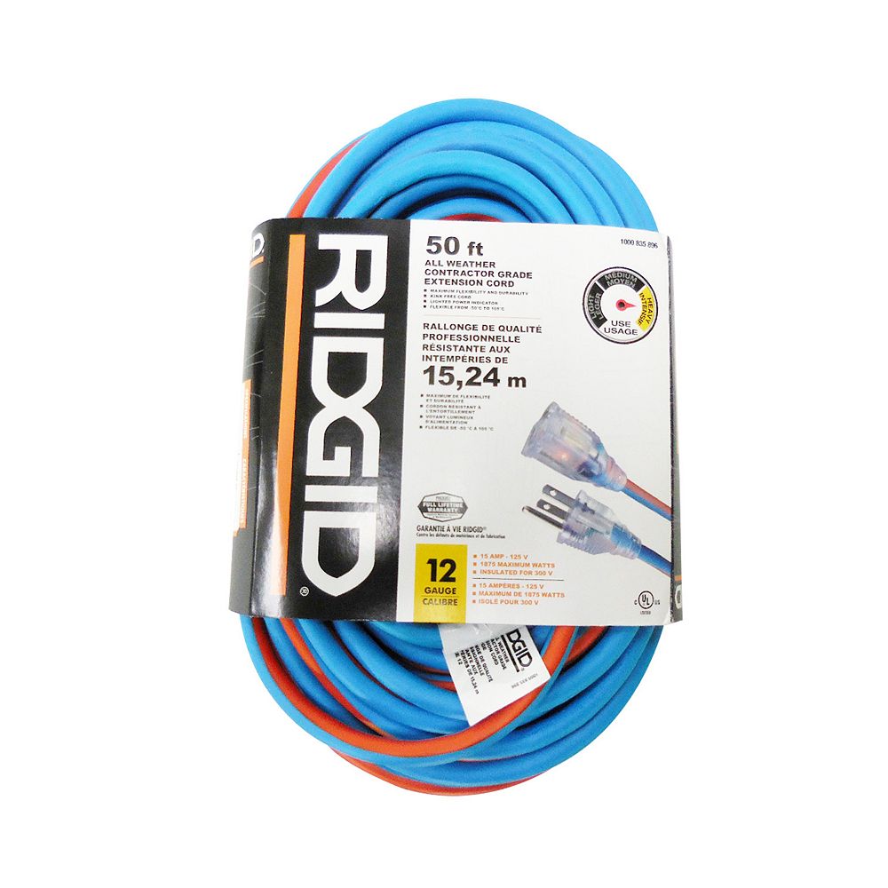 RIDGID 50 Feet All Weather Contractor Grade Extension Cord 12 Gauge