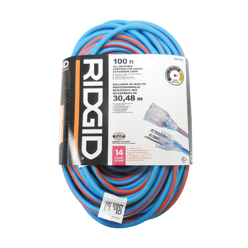 RIDGID 100 ft. All Weather 14 Gauge Contractor Grade Extension Cord in