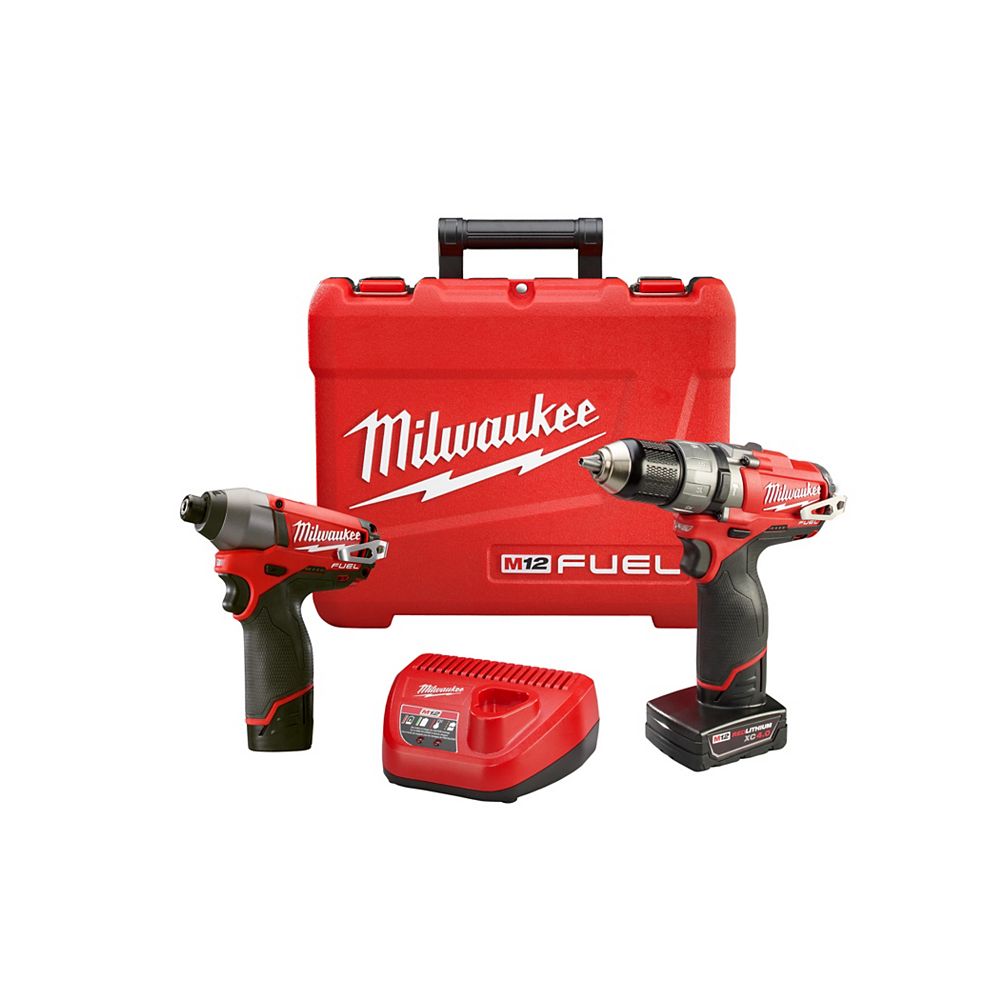 Milwaukee Tool M12 FUEL 12V LithiumIon Brushless Cordless 1/2Inch Hammer Drill & Impact