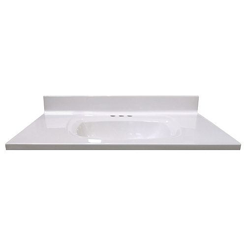 37-Inch W x 22-Inch D Vanity Top in White with Rectangular Recessed Bowl