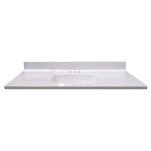 49-Inch W x 22-Inch D Vanity Top in White with Rectangular Recessed Bowl