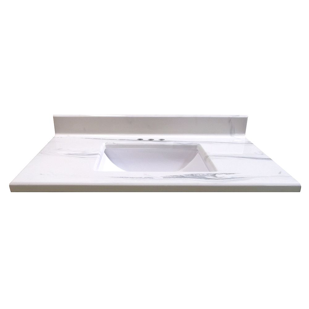 Magick Woods 37 Inch W X 22 Inch D Montreal Italian Marble Vanity Top In White The Home Depot Canada