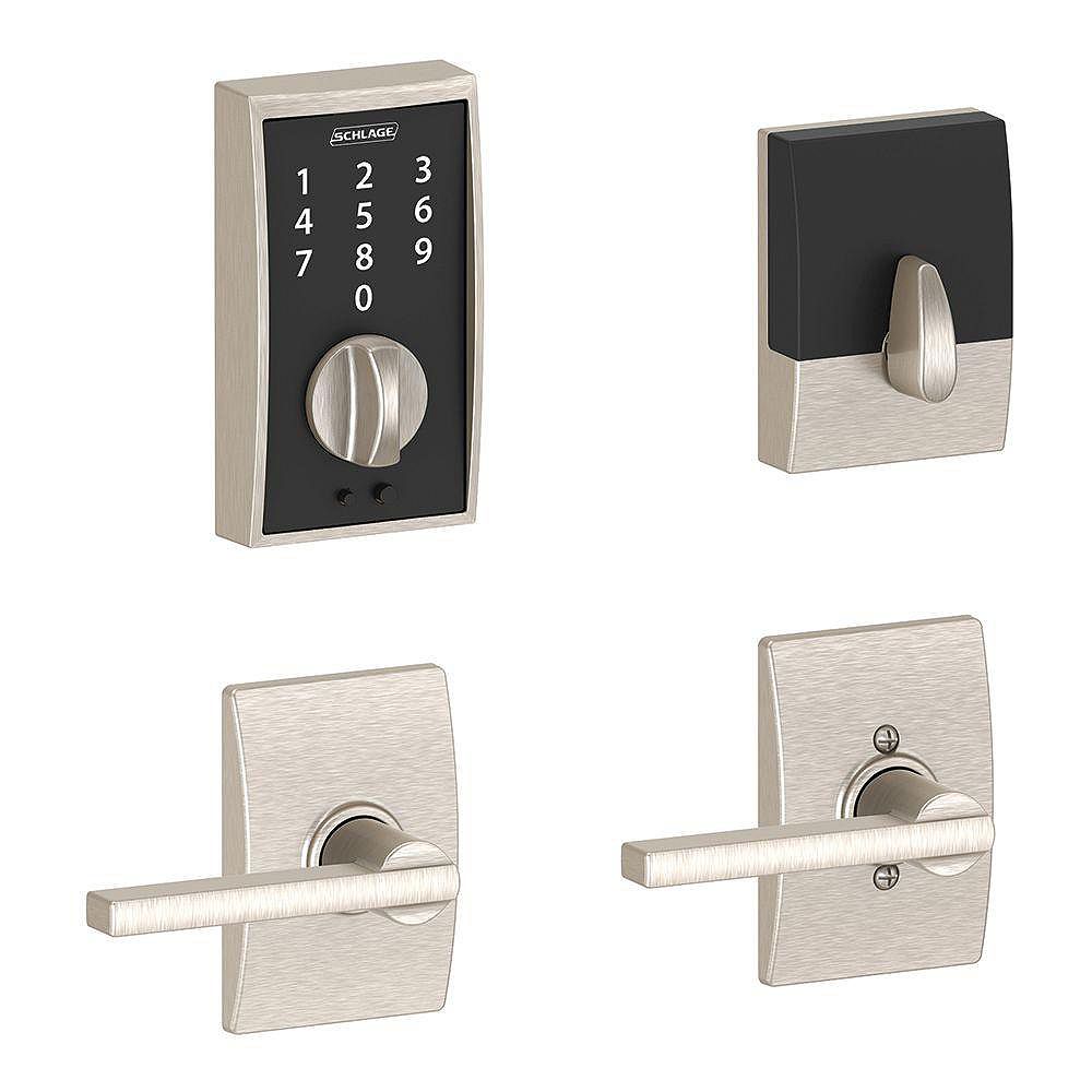 Schlage Century Satin Nickel Touch Electronic Door Lock with Century Latitude Door Lever The