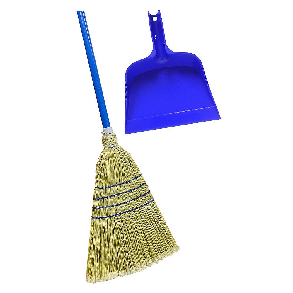 Quickie Poly Corn Broom with Bonus Blue Dust Pan The Home Depot Canada