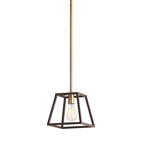 1-Light 60W Gold Pendant with Dark Bronze Metal Frame Shade