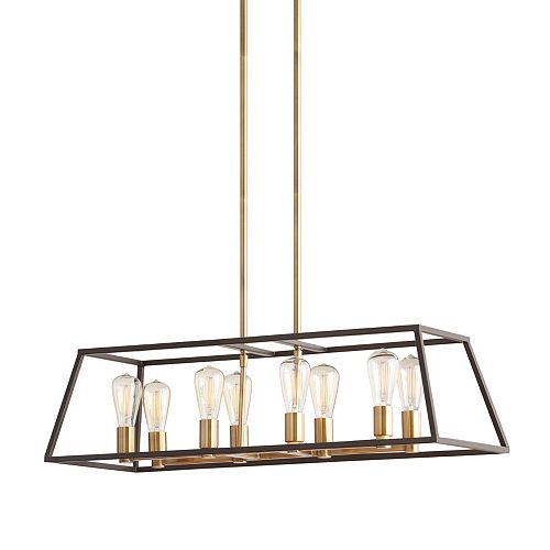 8-Light 60W Gold Pendant with Dark Bronze Metal Frame Shade