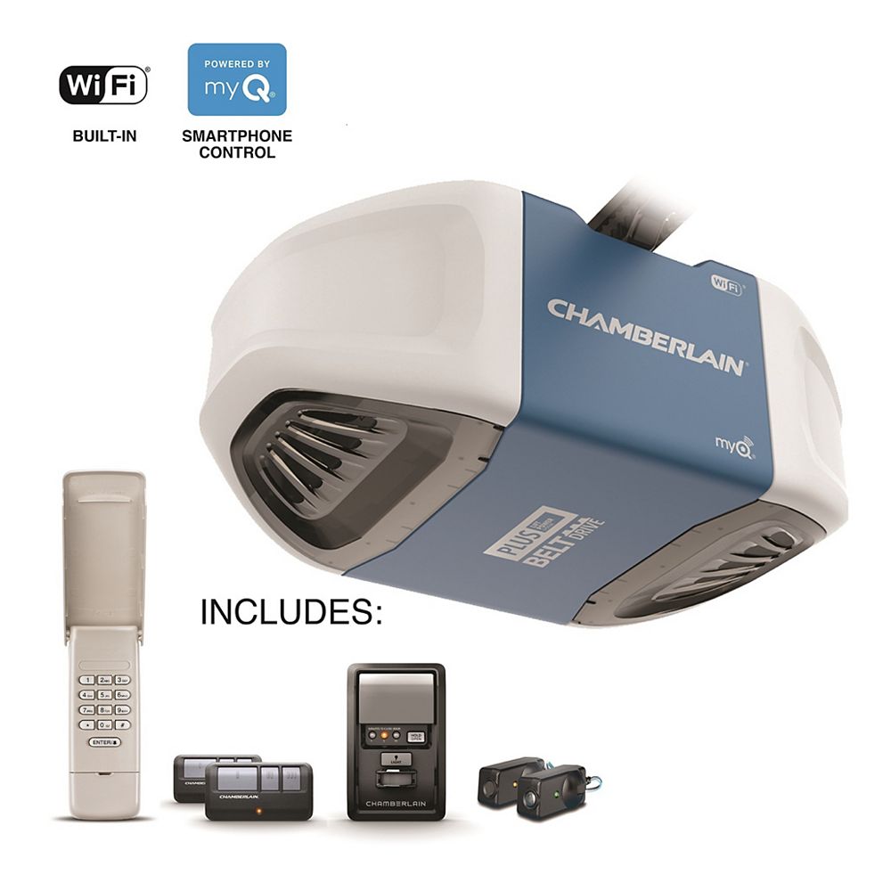 Chamberlain Smartphone Controlled Ultra Quiet Strong Belt Drive Garage Door Opener With The Home Depot Canada