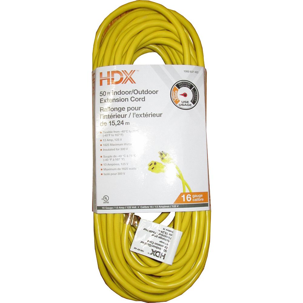 HDX 50 ft. 16Gauge Indoor/Outdoor Extension Cord The Home Depot Canada