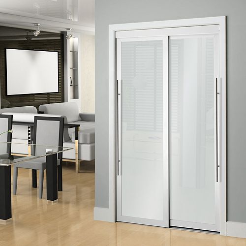 48-inch White Framed Frosted Sliding Door