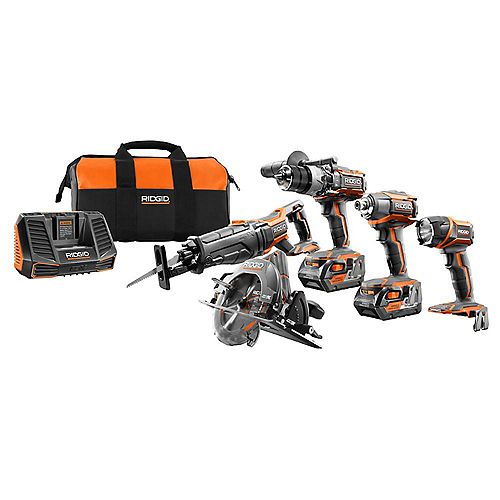 18V Lithium-Ion Cordless Combo Kit (5-Tool) w/ (2) 4.0 Ah Batteries, 18V Charger & Contractor's Bag