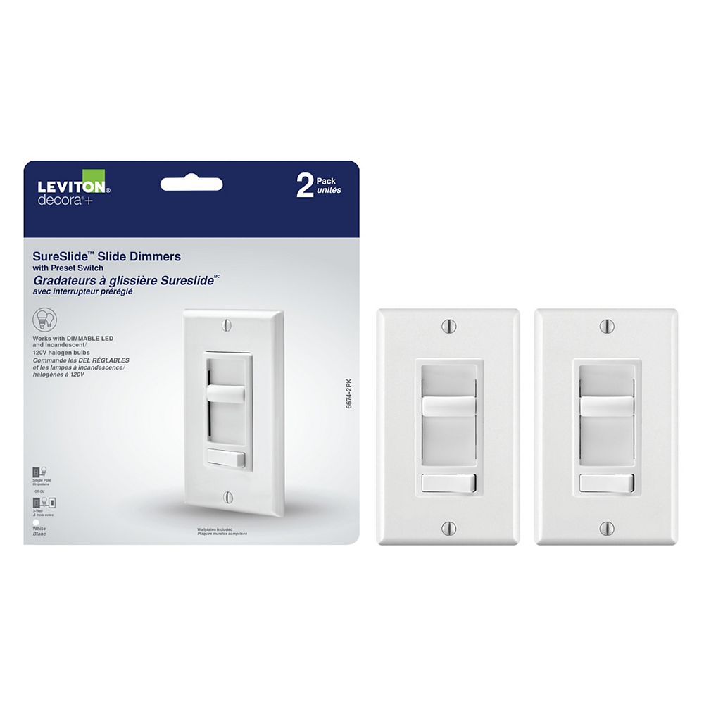 Leviton SureSlide Universal Slide Dimmer With Preset, (2Pack) The