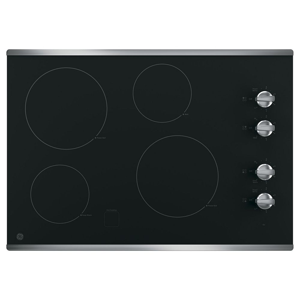 GE 30inch W Smoothtop Electric Cooktop with 4 Elements including Power Boil in Stainless