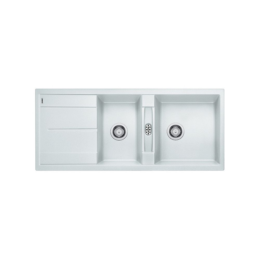 Blanco Metra 8 S Double Bowl Drop In Kitchen Sink With Drainboard Silgranit White The Home Depot Canada