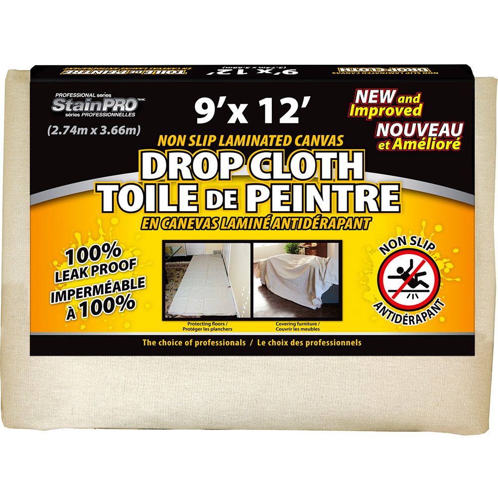 Stain Pro Non Slip Laminated Canvas Drop Cloth 9 Feet x 12 Feet (2Pack) The Home Depot Canada