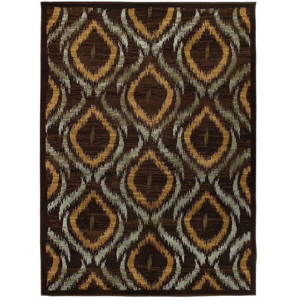 ECARPETGALLERY Ikat Brown 5 ft. 5inch x 7 ft. 5inch Rectangular Area