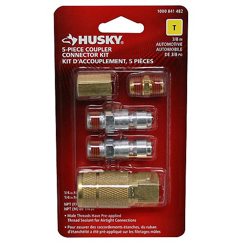 3/8 Inch x 1/4 Inch NPT Auto Coupler Kit, (5-Piece)