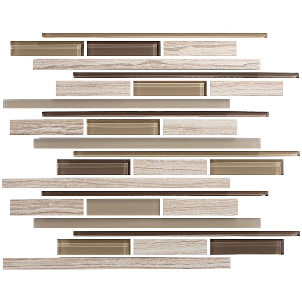 Modamo Waterfall Eramosa Beige Porcelain Glass Linear Blend Mosaic
