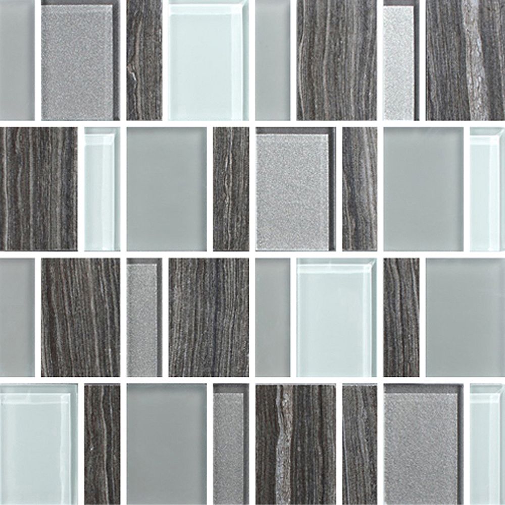 Modamo Eramosa Grey Porcelain Glass Straight Mosaic The Home Depot Canada