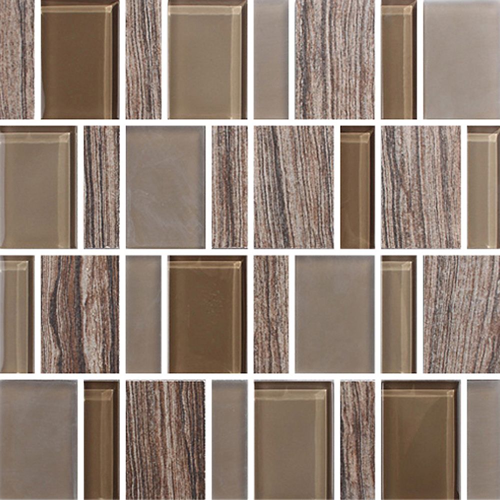 Modamo Eramosa Brown Porcelain Glass Straight Mosaic The Home Depot