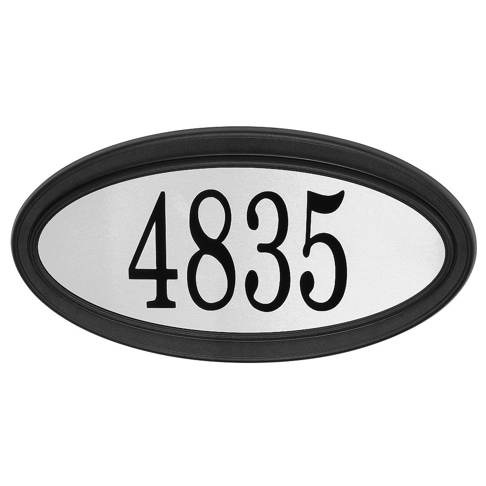 PRODF Contemporary Oval Address Plaque, Black and Stainless Steel