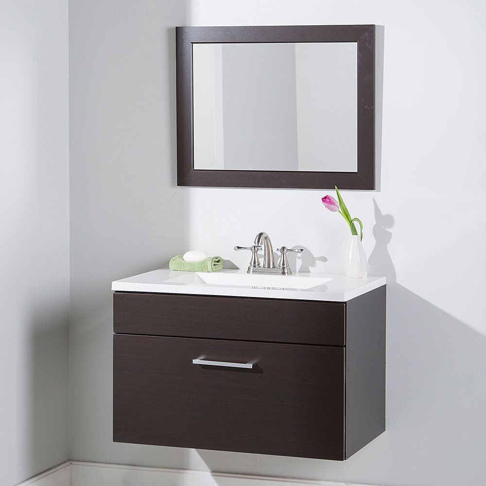 St Paul Firenze 30 25 Inch Vanity In Espresso With Vanity Top In White And Mirror The Home Depot Canada