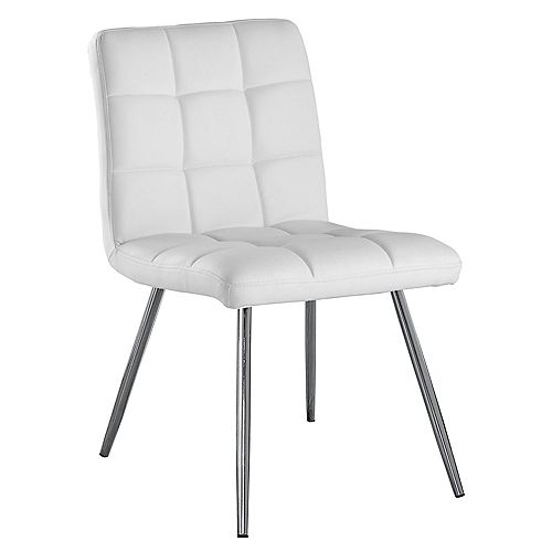 DINING CHAIR - SET OF 2 / 32"H / WHITE LEATHER-LOOK / CHROME