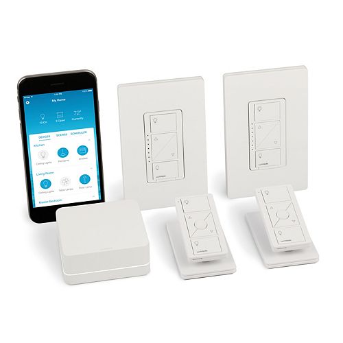 Caseta Wireless Smart Lighting Dimmer Switch (2-Pack) Starter Kit with Pedestals for Pico Remotes