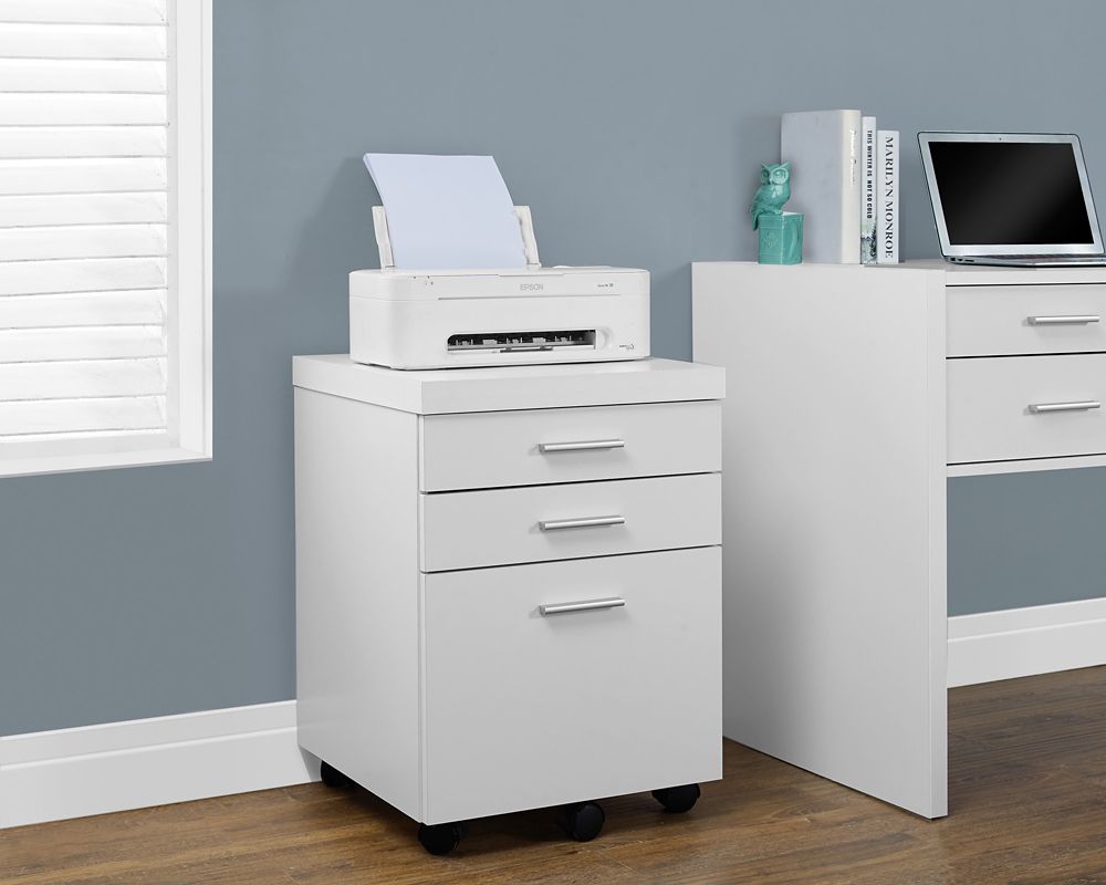 Monarch Specialties 3-Drawer Manufactured Wood Filing Cabinet In White ...