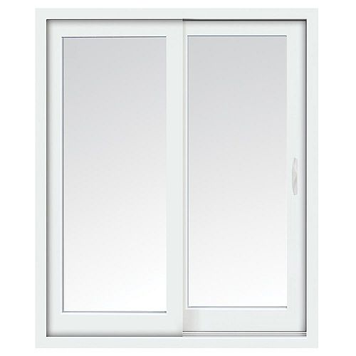 72-inch x 80-inch Glacier White Right-Hand Sliding Low-E Vinyl Patio Door with Screen, Handle Set