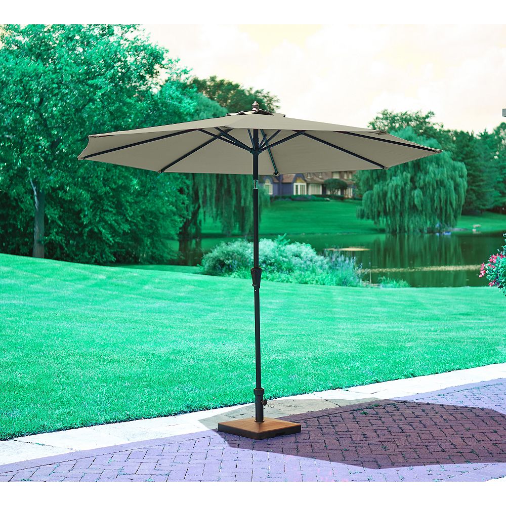 Hampton Bay 9 ft. EZ Tilt Market Umbrella | The Home Depot ...