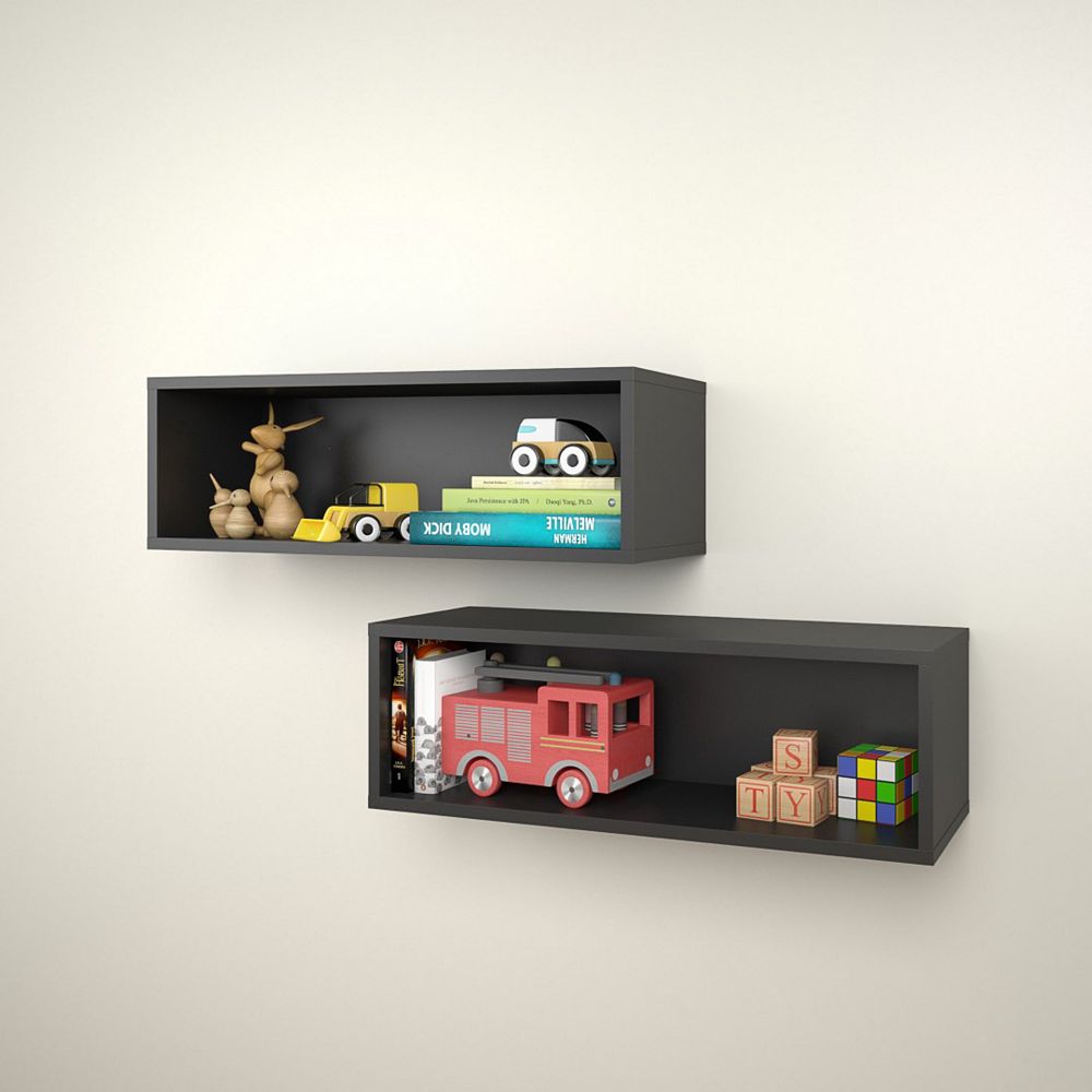Nexera Nexera Rectangular Floating Wall Shelves in Black (Set of 2
