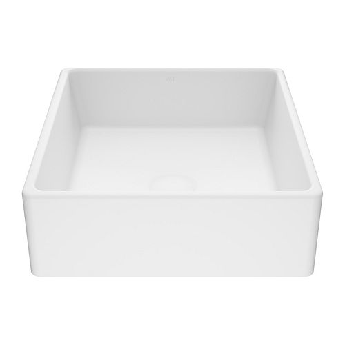 Matte Stone Dianthus Composite Square Vessel Bathroom Sink in White