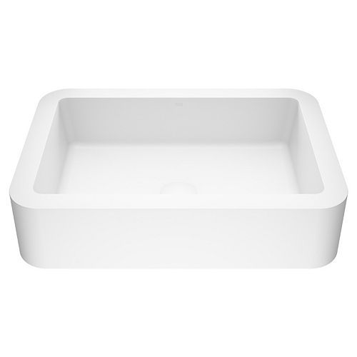 Matte Stone Petunia Composite Rectangular Vessel Bathroom Sink in White