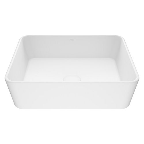 Matte Stone Marigold Composite Rectangular Vessel Bathroom Sink in White