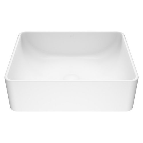 VIGO Matte Stone Amaryllis Composite Rectangular Vessel Bathroom Sink in White