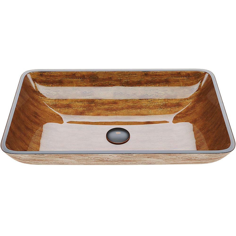 VIGO Glass Rectangular Vessel Bathroom Sink in Wooden Brown The Home