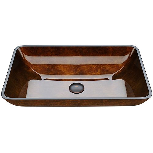 VIGO Glass Rectangular Vessel Bathroom Sink in Chocolate Brown