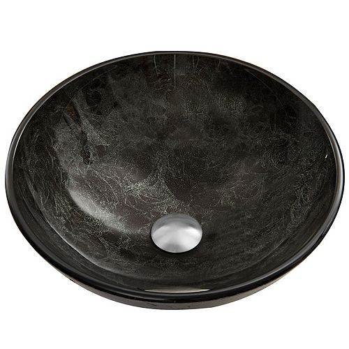 Glass Round Vessel Bathroom Sink in Onyx Gray