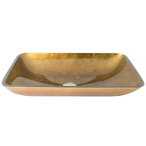 Glass Rectangular Vessel Bathroom Sink in Gold