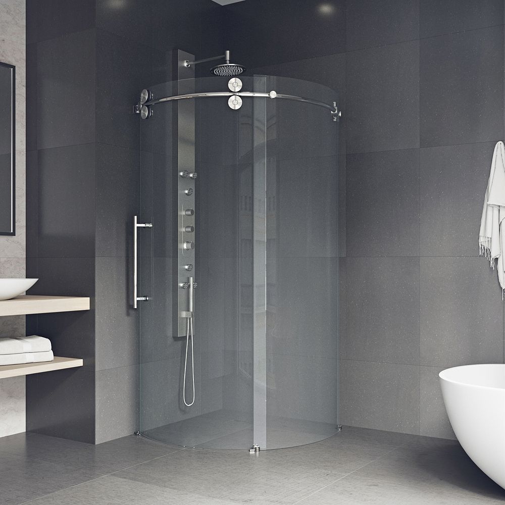Vigo Sanibel 38 In W X 75 H Round Sliding Frameless Corner Shower Enclosure Stainl The Home Depot Canada Vigo Sanibel 38 In W X 75 H Round, Vigo Round Shower Enclosure