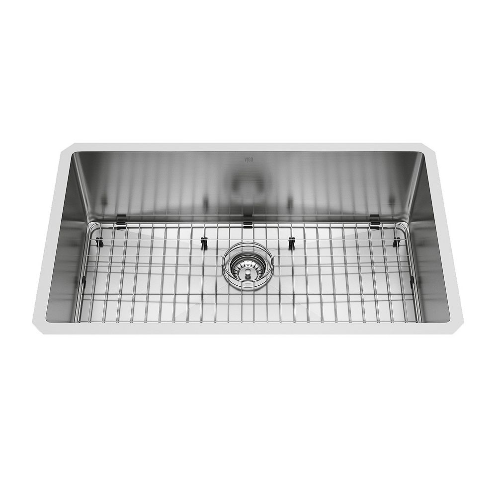 VIGO Mercer Undermount Stainless Steel 32 inch 0Hole Single Bowl Kitchen Sink with 1 Grid