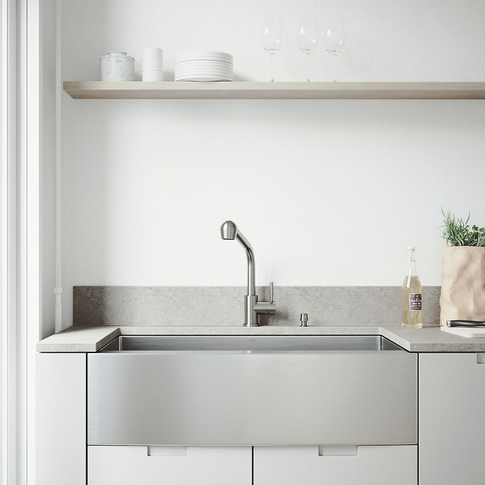 Vigo All In One 36 In Bedford Stainless Steel Single Bowl Farmhouse Kitchen Sink With Pul The Home Depot Canada