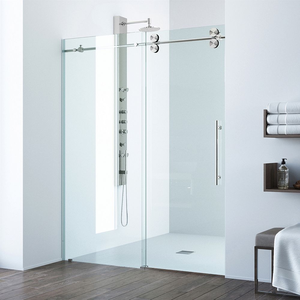 Vigo Elan 56 To 60 In W X 74 In H Sliding Frameless Shower Door In Stainless Steel With The Home Depot Canada
