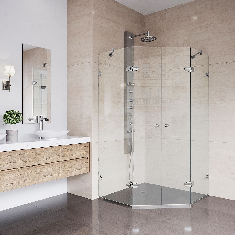 Vigo Gemini 45 625 Inch X 73 375 Inch Frameless Neo Angle Shower Enclosure In Brushed Nick