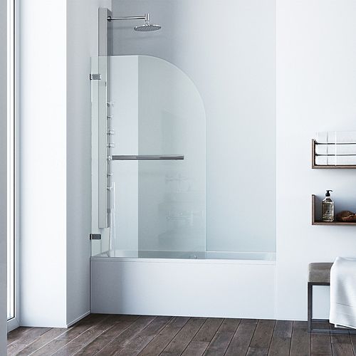 Orion 34 in. W x 58 in. H Pivot Frameless Tub Door in Chrome with Clear Glass