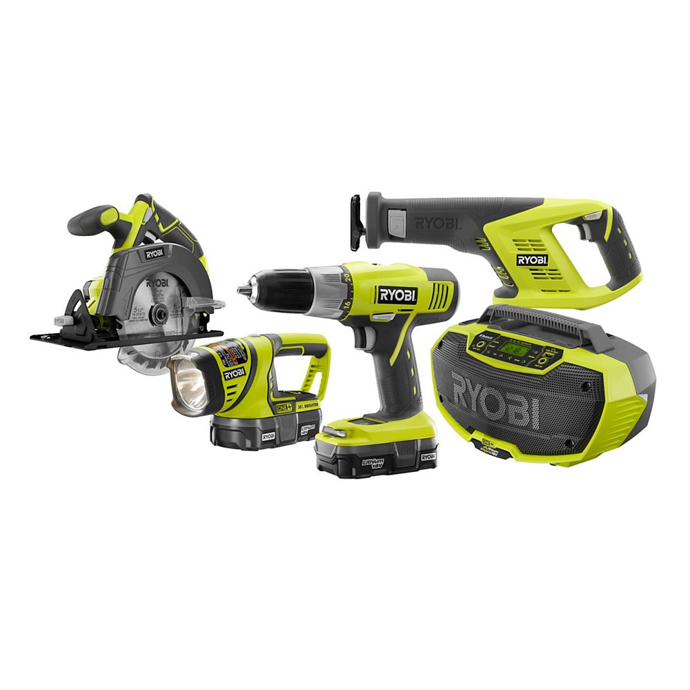 RYOBI 18-Volt ONE+ Lithium-Ion Cordless Combo Kit With Bluetooth Stereo