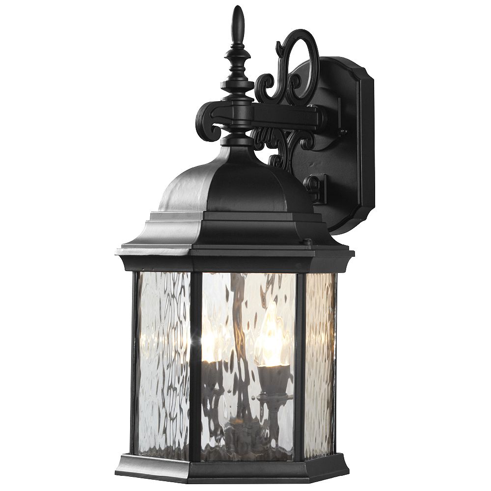 Hampton Bay 12W 2-Light Matte Black LED Outdoor Wall Lantern with Water