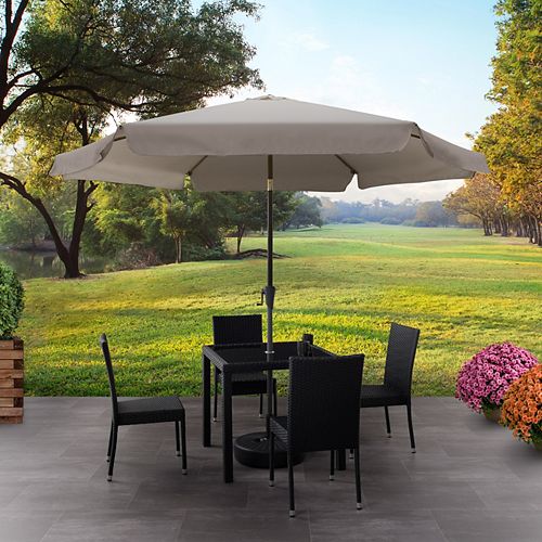 10 ft. Round Tilting Sand Grey Patio Umbrella